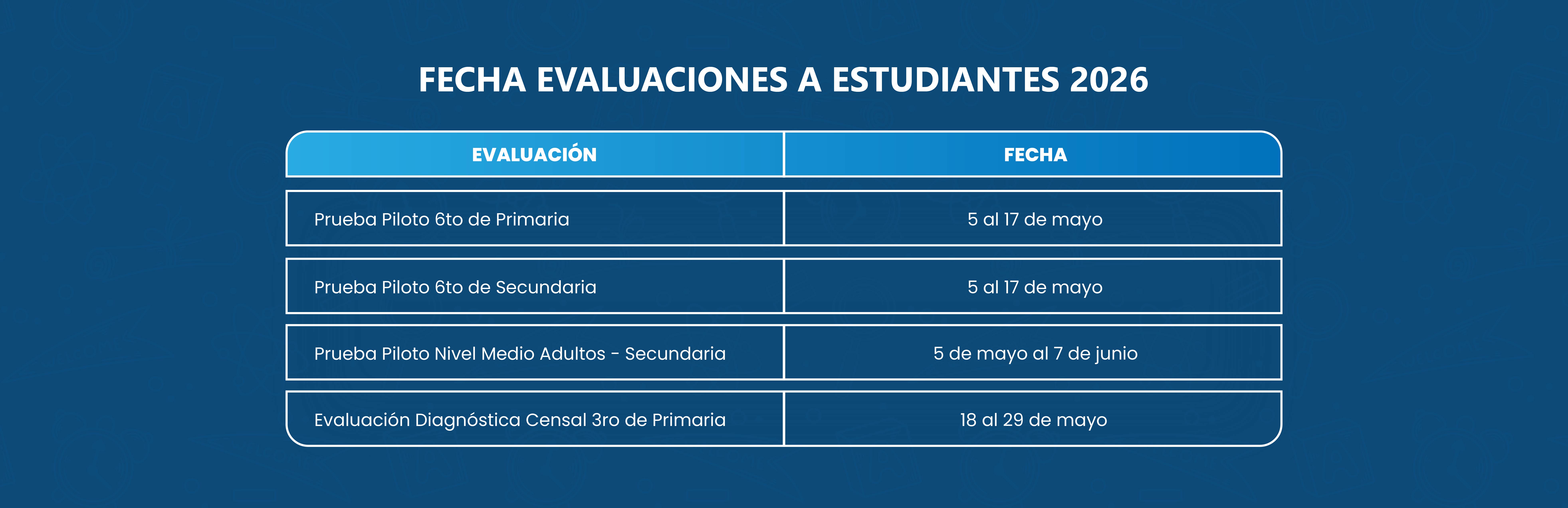 Fechas Evaluaciones a Estudiantes 2026